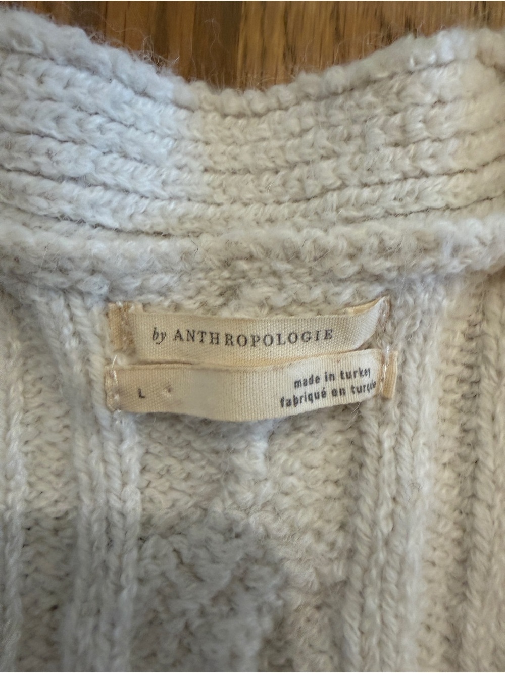Anthropologie Classic Pointelle Cable Knit Cardigan Ivory Cream Large - Picture 5 of 6